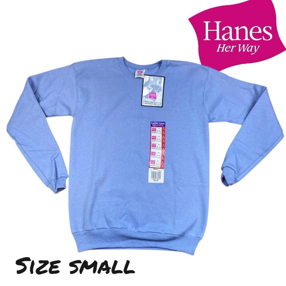 NWT VTG 90s Hanes Her Way Sweatshirtβ Womens SMALL Blue Crewneck Deadstock USA